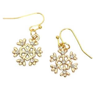 Gold Crystal Snowflake Dangle Earrings | Holiday Jewelry